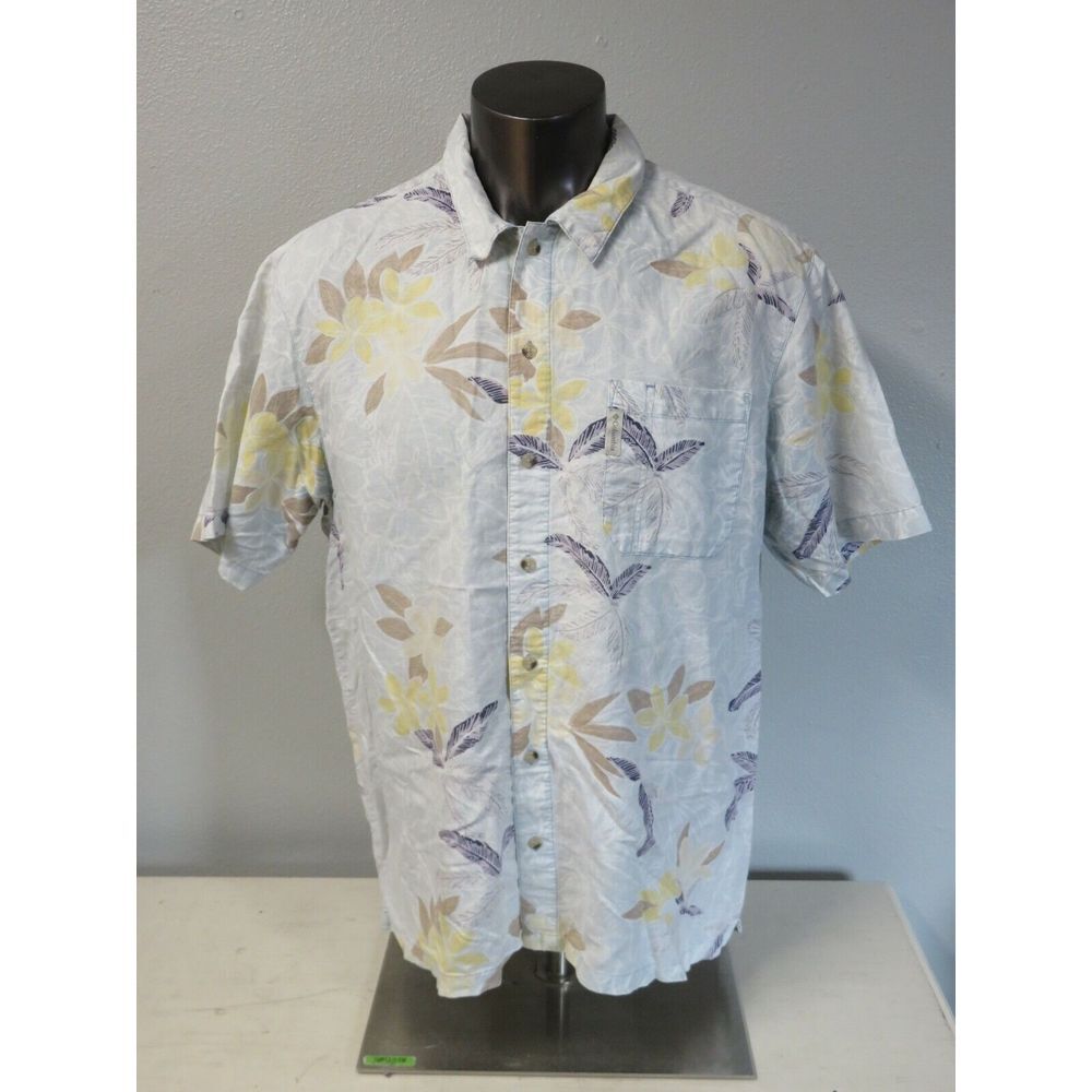 Columbia Floral All Over Print Blue‎ Yellow XL Linen Cotton Button Front Shirt